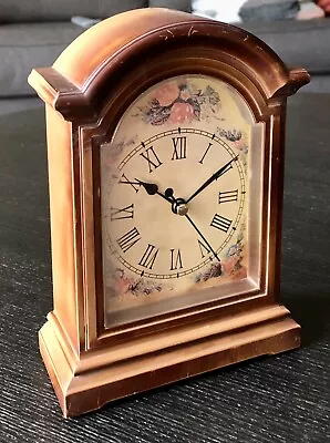 Vintage Brown New Haven Clock 7” Tall Floral Face Roman Numerals Works Battery • $10