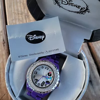 Disney Minnie Mouse Purple Bracelet Vintage Diamond Watch Silver Stainless Steel • $20