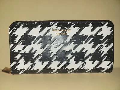 Kate Spade New York Morgan Painterly Houndstooth Zip Around Continental Wallet • $95