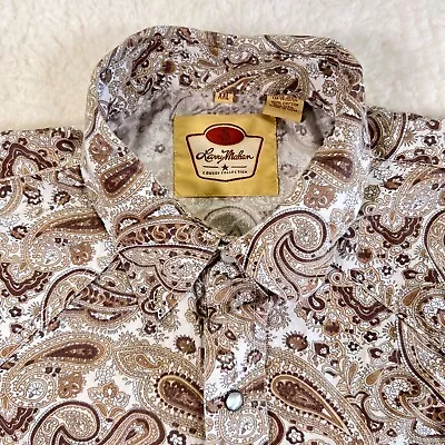 Larry Mahan Shirt Mens 2XL XXL Brown Paisley Pearl Snap Western Button Up Collar • $33.88