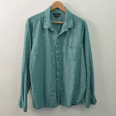 Marc Anthony Slim Fit Linen Blend Shirt Mens 2XL XXL Green Long Sleeve Pocket • $9.99