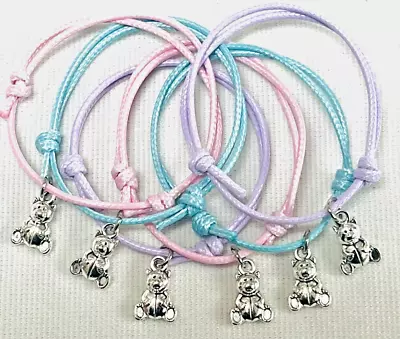 6 TEDDY BEAR FRIENDSHIP BRACELETS Baby Shower PARTY BAG FILLERS Tombola Prizes • £2.78