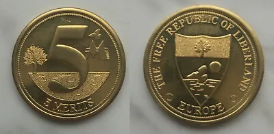 Free Republic Of Liberland 5 Merits Coin Round Gold-Tone Europe Micronation • $99.99