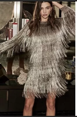 $199 • Buy Rare Rachel Zoe Ballina Boat-Neck Ombre Metallic Fringe Sheath Cocktail Dress