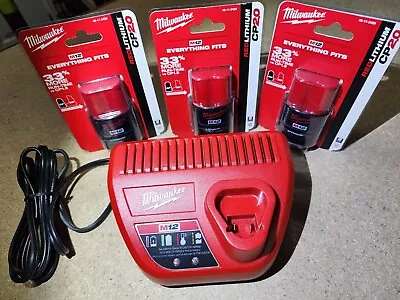 3x NEW GENUINE Milwaukee M12 CP2.0 2Ah Battery 48-11-2420/bonus Charger • $75.62