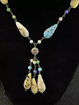 Antique Venetian Murano Glass Bead Necklace 16” • $65