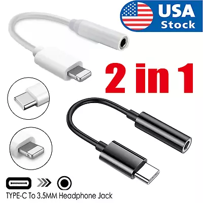 2in1 USB-C Type C Adapter To 3.5mm Aux Jack Headphone For Samsung For IPhone • $4.03