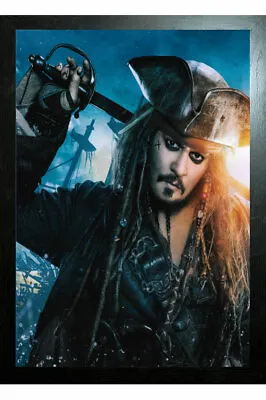 BLACK FRAMED CAPTAIN JACK SPARROW PIRATES HAT- GLOSSY PRINTED PICTURE 225x275mm • £7.99