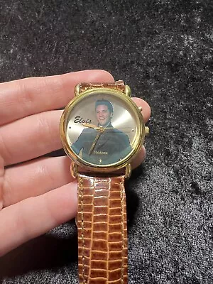 Elvis Presley Memorabilia | Valdawn Leather Wrist Watch | Vintage 1995 | Works! • $14.95