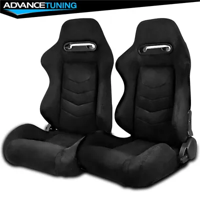 Reclinable Pair Racing Seats + Dual Sliders Black Suede&Carbon Leather • $349.99