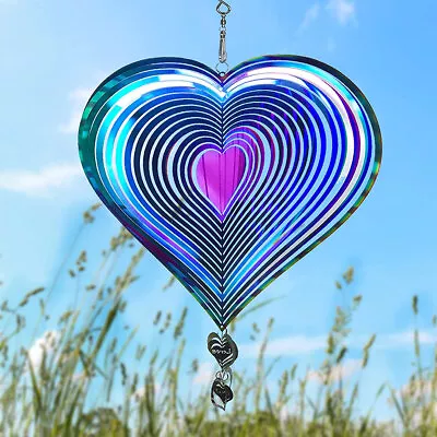 360° 3D Heart Wind Spinner Outdoor Yard Garden Stainless Steel Hanging Decor BB☆ • £11.62