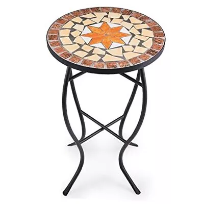  Mosaic Side Table And Plant Stand 21  Round End Table With 14  Ceramic Maple • $73.58