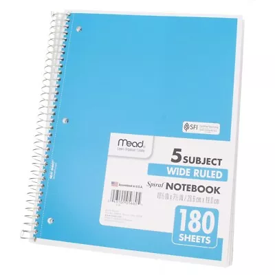 Mead Spiral Notebook Wide Ruled 5 Subject 180 Sheets • $11.39