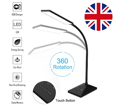 12W LED Desk Lamp Dimmable Eye Caring Touch Control Table Lamps For Home Office • £17.99