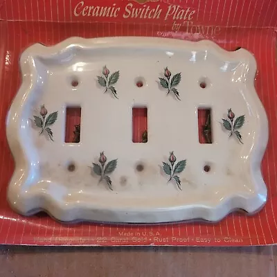 Floral Flower Towne Ceramic Light Switch Plate Cover Black Trim New 3 Gang 60s • $33.06