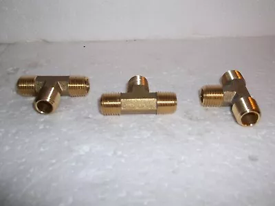 (3) Brass Tee Pipe Fitting 1/4  NPT Male Thread T-Shaped Connector Coupler 3-way • $14.99