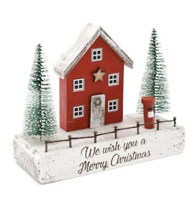 £14.95 • Buy We Wish You A Merry Christmas - Nordic Red House Tree & Postbox Decoration