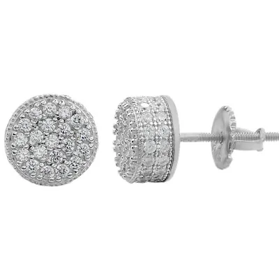 Men's Real Solid 925 Silver 1/3  Round Cluster Earrings Simulated Diamonds Studs • $27.43