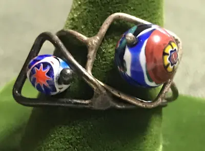 Lot Of 2 Vintage Millefiori Glass Rings Sterling Silver Wire Size 8 Adjustable • $19.99