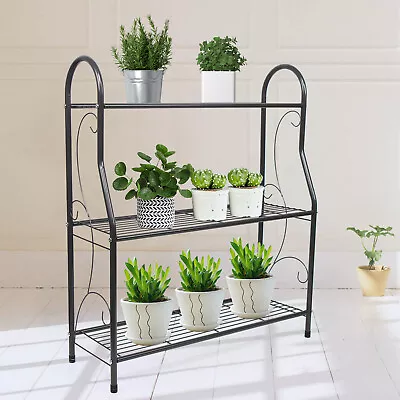 3 Tier Metal Plant Stand Garden Decor Plant Holder Flower Pot Shelf Rack Black • $23.75