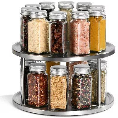 2 Tier Lazy Susan 360-degree Turntable Spice Organizer Stainless Steel  • $17.99