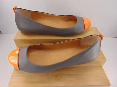 J Crew Anya Colorblock Cap Toe Gray Leather & Orange Cap Toe Ballet Flat 9.0 M  • $19.90