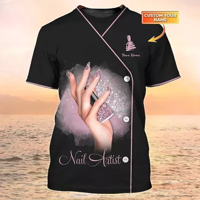 Personalized Name Nail Artist T Shirt Custom Nail Salon Uniform Manicurist Gift • $29.99