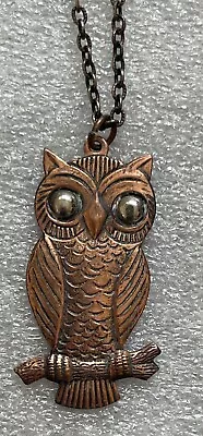 Vintage Solid Copper Owl Charm Necklace Euc • $16