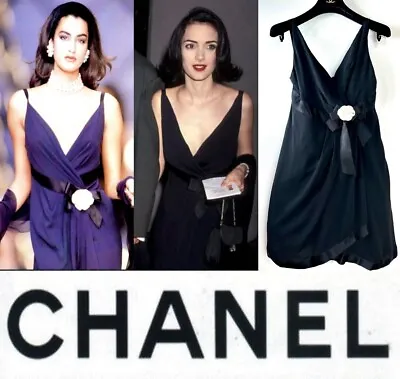 Chanel Vintage 1990 1991 Winona Black Shirt Bow Dress 34 36 38 2 4 6 Vtg Top S M • $1389