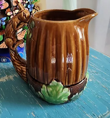 Vintage Made In Japan Majolica Small Pitcher With Squirrel And Leaves • $14