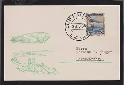 Germany Zeppelin LZ129 50pf Luftschiff Circle Cancel 1936 To Lorch Wittenberg • £25