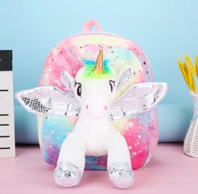 $27.51 • Buy HOT Flying Unicorn School Bag Plush Backpack Cartoon Wings Children Shoulder Bag