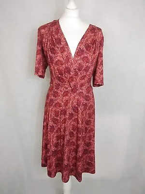 £30 • Buy Brora Dress Size 14 Faux Wrap Soft Jersey  Peacock Feather Print
