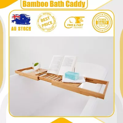 Bath Caddy Book Holder Table Tray Bathroom Bamboo  Over Bathtub Rack Shelf • $18.39