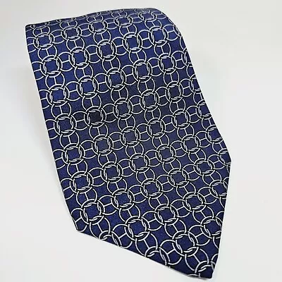 As Is- Hermes Tie Geometric Link Chain Circle Blue Classic Business 7478 IA  • $34.99