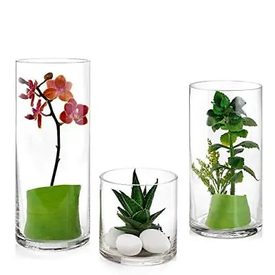 $37.49 • Buy FLOWER VASE Glass Cylinder Vases Floating Candles Holders Set Of 3 PARNOO