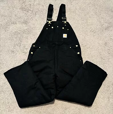 Vintage  Carhartt R03 Arctic Black Quilt Lined Bib Overalls 40x30 • $55.24