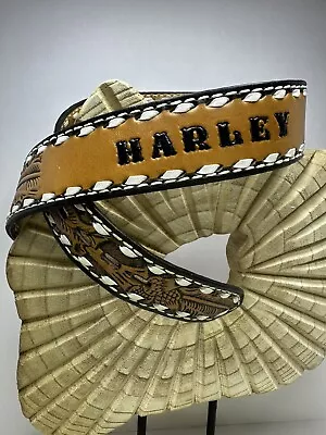 Hand Made Leather Harley Belt Size 36 Leafs + Acorn • $35