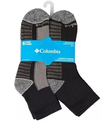 6 Pairs Columbia Athletic QUARTER Socks BLACK Arch Support Men's Shoe Size 6-12 • $19.90