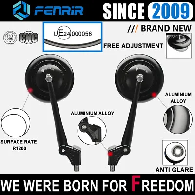 FENRIR Retro Round Black CNC Aluminum Alloy Motorcycle Side Mirror Universal • $72