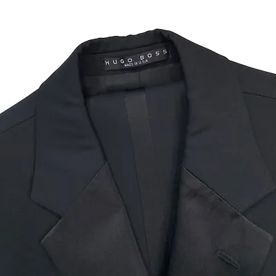 VTG 40 R HUGO BOSS Black 3 Button Notch Lapel Wool Tuxedo Made USA • $195