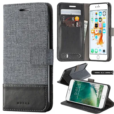 $8.48 • Buy Canvas Leather Magnetic ID Wallet Card Flip Stand Case Cover For Cell Phones