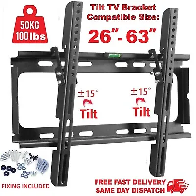 TV Wall Mount Bracket TILT For 26 32 40 50 55 Upto 65 Inch Flat LCD LED QLED TVs • £7.99