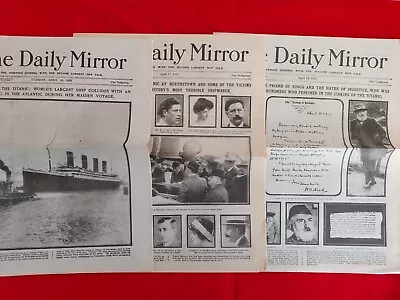 TITANIC DISASTER ~ 3x COMPLETE DAILY MIRROR REPRO NEWSPAPERS 16 - 18 APRIL 1912 • £9.99