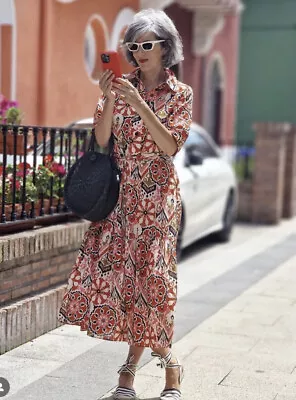 $59 • Buy Zara Nwt Woman Belted Printed Midi Dress Pink | 5216/062 All Sizes