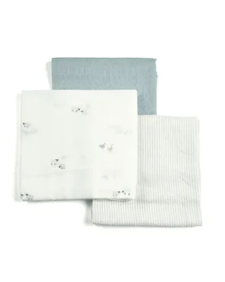 Mamas & Papas Welcome To The World Blue Farm 3 Pack Of Large Muslin Squares • £19.99