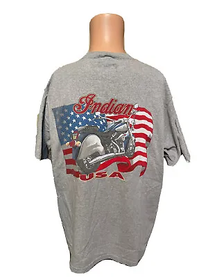 Vintage Indian Motorcycle USA Flag Gray Shirt Size Large Men’s • $35