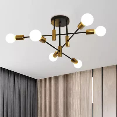 Mid Century Modern Sputnik Chandelier Gold & Black Adjustable Ceiling Lighting 6 • $128.58