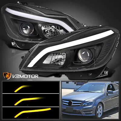 Black Fits 2012-2014 Mercedes-Benz W204 C300 Projector Headlights Switchback LED • $413.38