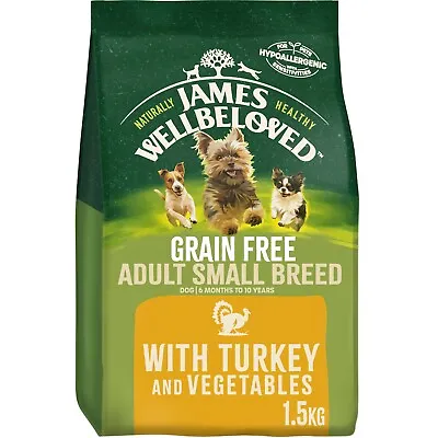 1.5kg James Wellbeloved Grain Free Adult Small Breed Dry Dog Food Turkey & Veg • £13.21